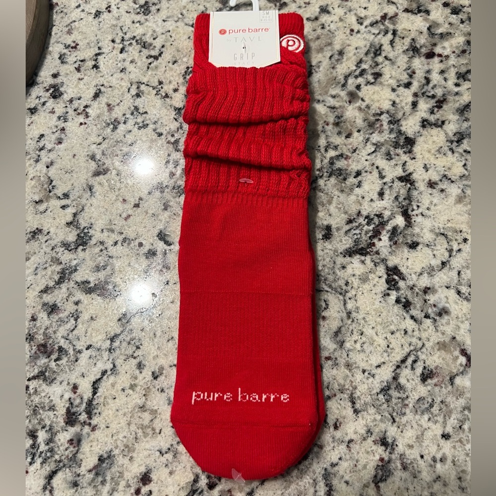 Pure Barre Red Circle P Stacy Crew Sticky Socks